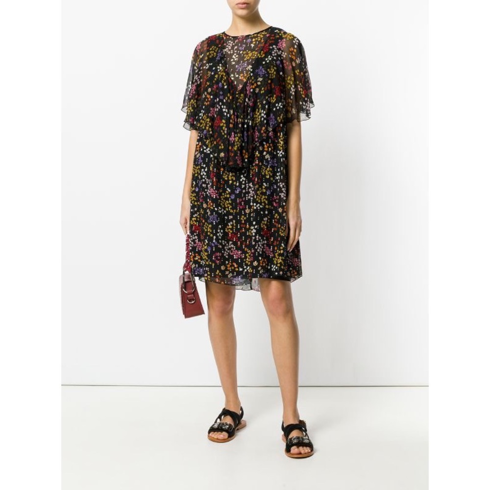 SEE BY CHLOE BLACK METALLIC FLORAL MINI DRESS FR40